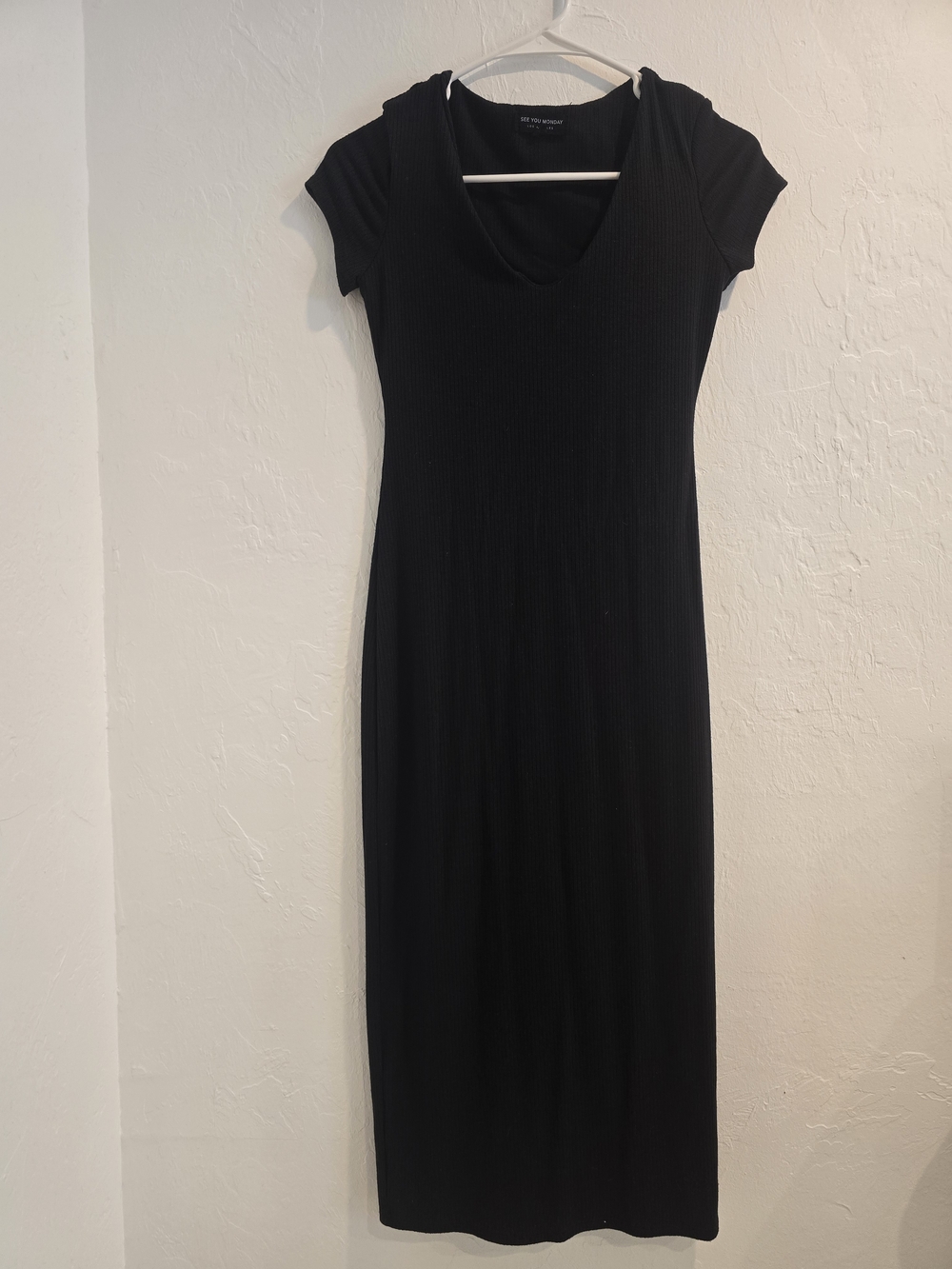 See You Monday Black Ribbed Scoop Neck Maxi Dress